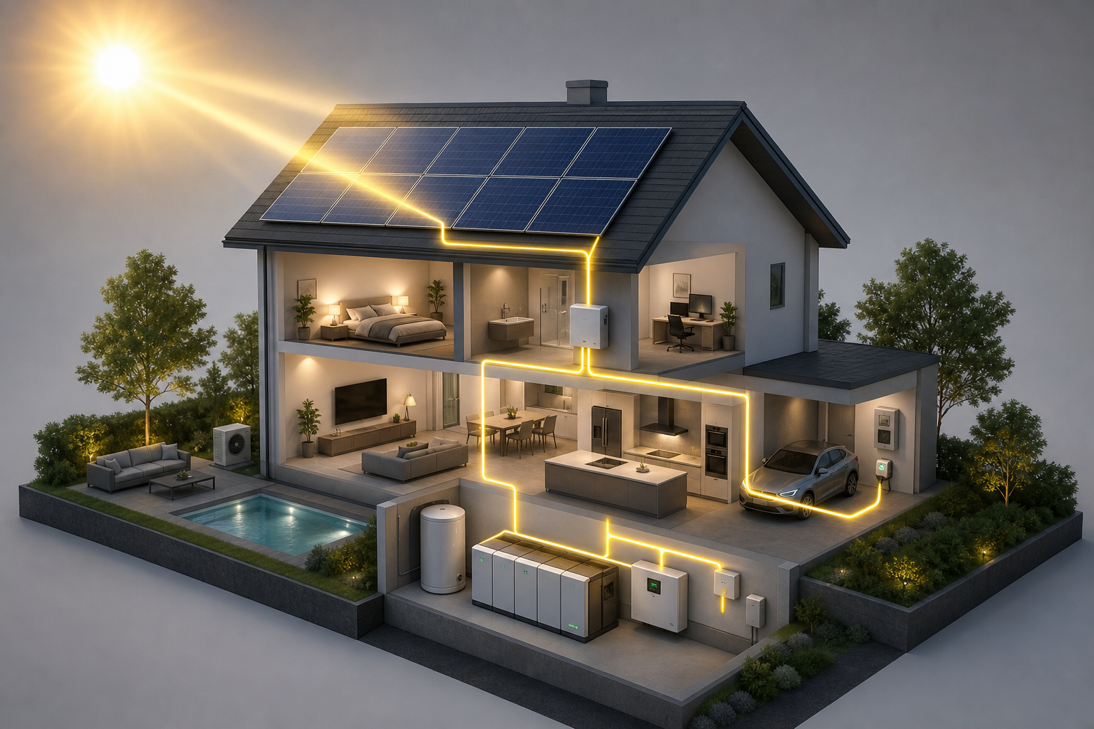 Haus der Zukunft am Niederrhein — Energiesystem mit PV, Speicher, Wärmepumpe und Wallbox