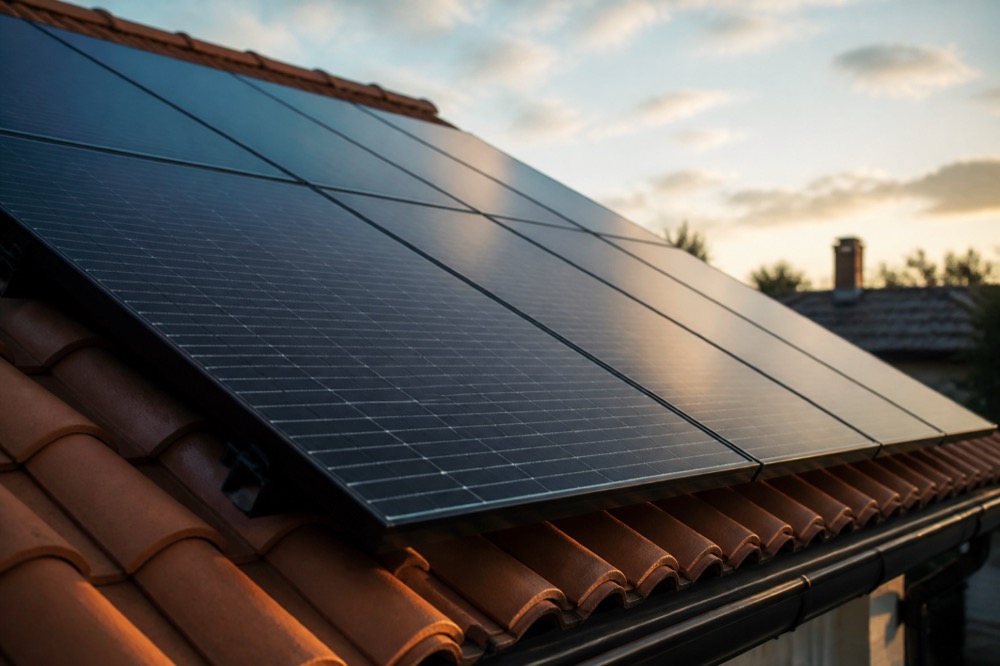 Photovoltaik-Module auf einem deutschen Hausdach